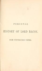 Cover of Personal history of Lord Bacon by William Hepworth Dixon