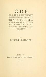 Front cover of Ode for the bicentenary commemoration of Henry Purcell, with other poems and a preface on the musical setting of poetry by Robert Seymour Bridges