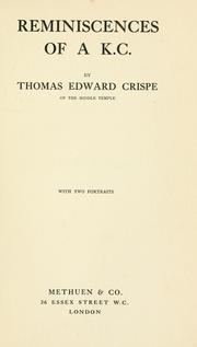 Front cover of Reminiscences of a K. C by Crispe, Thomas Edward