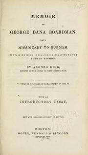 Front cover of Memoir of George Dana Boardman, late missionary to Burmah by Alonzo King