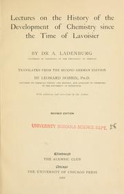 Front cover of Lectures on the history of the development of chemistry by Ladenburg, Albert