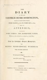 Front cover of The diary of the late George Bubb Dodington, baron of Melcombe Regis by Dodington, George Bubb Baron of Melcombe Regis
