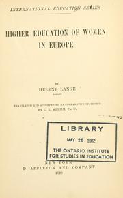 Front cover of Higher education of women in Europe by Helene Lange