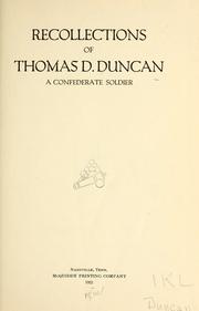 Front cover of Recollections of Thomas D. Duncan by Thomas D. Duncan