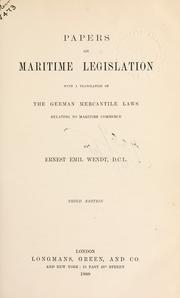 Front cover of Papers on maritime legislation by Ernest Emil Wendt