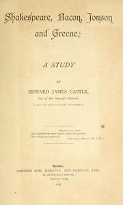 Front cover of Shakespeare, Bacon, Jonson and Greene by Edward James Castle