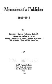Cover of Memories of a publisher, 1865-1915 by George Haven Putnam