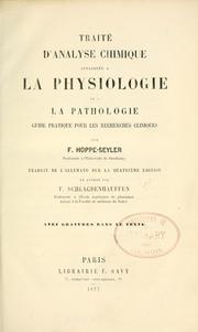 Front cover of Trait©Øe d'analyse chimique appliqu©Øee ©Ła la physiologie et ©Ła la pathologie by Felix Hoppe-Seyler