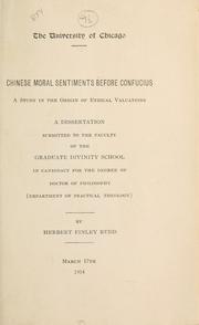 Cover of Chinese moral sentiments before Confucius by Herbert Finley Rudd
