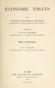 Front cover of Economic essays by Charles Franklin Dunbar