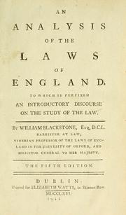 Front cover of An analysis of the laws of England by Sir William Blackstone