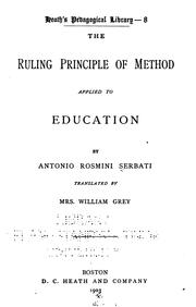 Front cover of The ruling principle of method applied to education by Antonio Rosmini