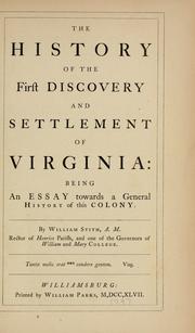 Front cover of The history of the first discovery and settlement of Virginia by William Stith