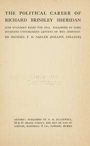 Front cover of The political career of Richard Brinsley Sheridan by Michael Sadleir