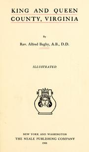 Front cover of King and Queen County, Virginia by Alfred Bagby