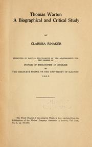 Cover of Thomas Warton by Clarissa Rinaker