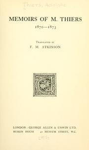 Cover of Notes et souvenirs de M. Thiers, 1870-1873 by Adolphe Thiers