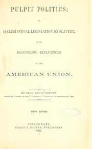 Front cover of Pulpit politics by David Christy