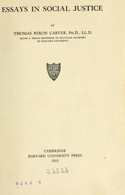 Cover of Essays in social justice by Thomas Nixon Carver