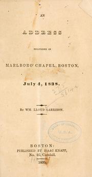 Front cover of An address delivered in Marlboro' chapel, Boston, July 4, 1838 by William Lloyd Garrison