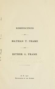 Front cover of Reminiscences of Nathan T. Frame and Esther G. Frame by Nathan T. Frame