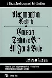 Cover of Recommendation Whether to Confiscate, Destroy and Burn All Jewish Books by Johann Reuchlin