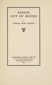 Cover of Essays out of hours by Charles Sears Baldwin