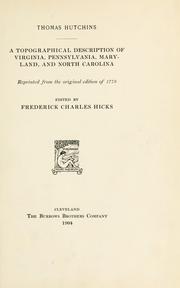 Cover of A topographical description of Virginia, Pennsylvania, Maryland, and North Carolina by Thomas Hutchins