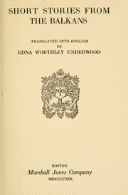 Front cover of Short stories from the Balkans by Edna Worthley Underwood