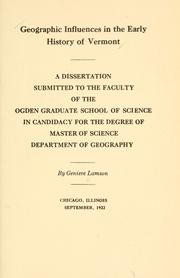 Front cover of Geographic influences in the early history of Vermont by Genieve Lamson