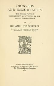 Cover of Dionysos and immortality by Benjamin Ide Wheeler