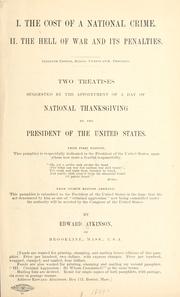 Front cover of I. The cost of a national crime by Atkinson, Edward