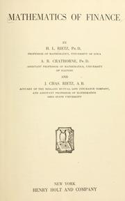 Front cover of Mathematics of finance by H. L. Rietz