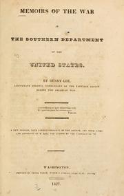 Cover of Memoirs of the war in the southern department of the United States by Lee, Henry