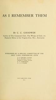 Cover of As I remember them by C. C. Goodwin