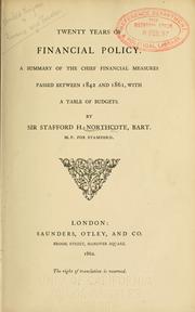 Front cover of Twenty years of financial policy by Stafford Henry Northcote, 1st Earl of Iddesleigh