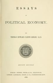 Cover of Essays in political economy by Thomas Edward Cliffe Leslie
