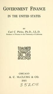 Cover of Government finance in the United States by Carl C. Plehn