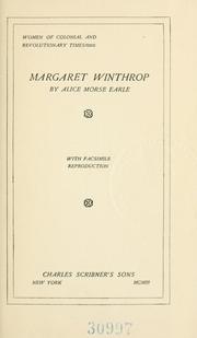 Front cover of Margaret Winthrop by Alice Morse Earle