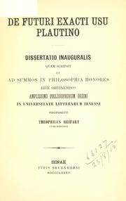 Front cover of De futuri exacti usu Plautino by Theophilus Meifart