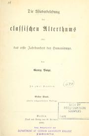 Front cover of Die Wiederbelebung des classischen Alterthums by Voigt, Georg