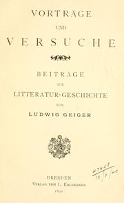 Cover of Vorträge und Versuche by Ludwig Geiger