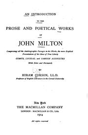 Front cover of An introduction to the prose and poetical works of John Milton by John Milton