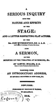 Front cover of A serious inquiry into the nature and effects of the stage by John Witherspoon