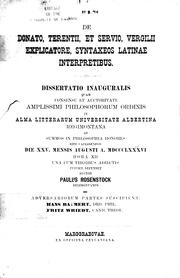 Front cover of De Donato, Terentii, et Servio, Vergilii explicatore, syntaxeos latinae interpretibus by Paul Rosenstock