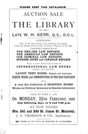 Front cover of Auction sale of the library of the late W.H. Kerr, Q.C., D.C.L. by William Warren Hastings Kerr