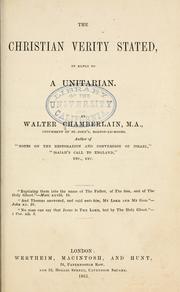 Front cover of The Christian Verity States, in Reply to a Unitarian by Walter Chamberlain