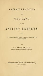 Front cover of Commentaries on the laws of the ancient Hebrews by E. C. Wines