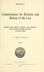 Cover of Report of Commissioner for Revision and Reform of the Law by California. Commission for Revision and Reform of the Law.