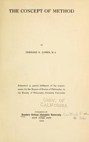 Front cover of The concept of method by Gerhard Richard Lomer